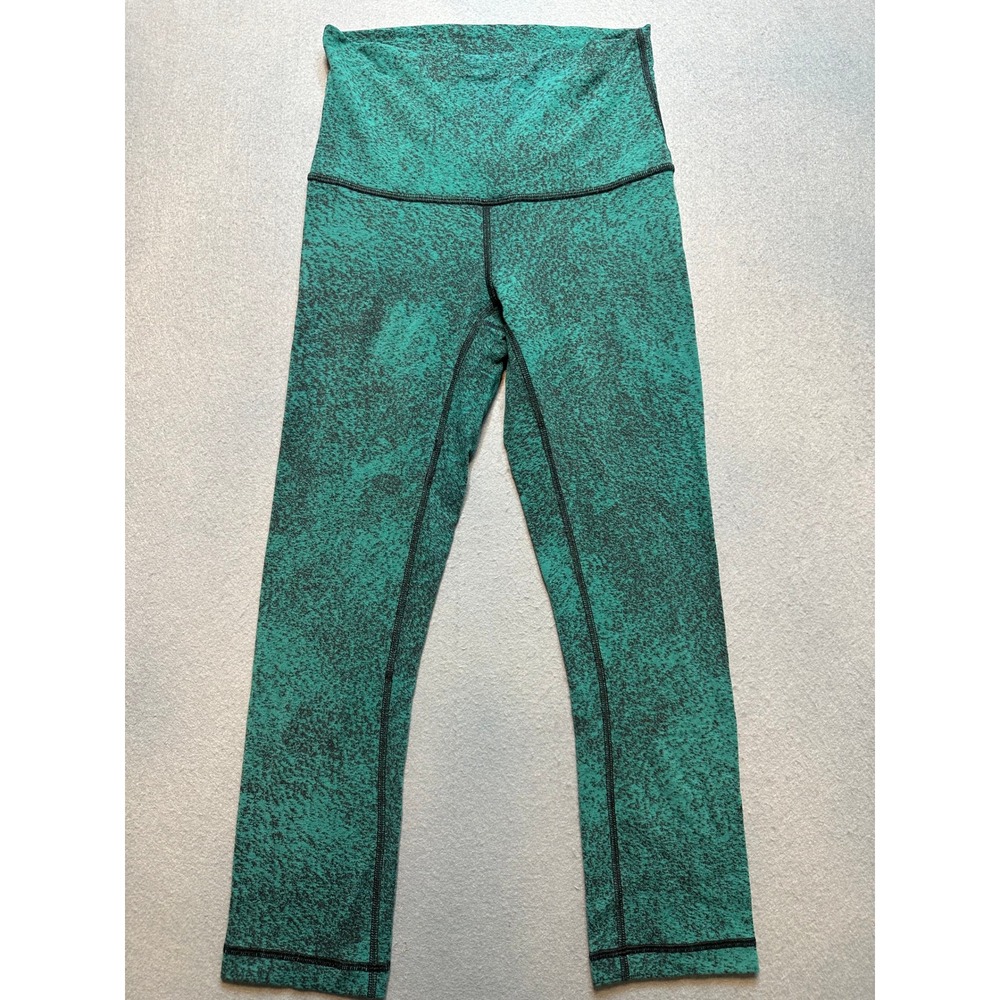Lululemon High Rise Crop Leggings Teal Black Space Dye Yoga Pants Size 6 - 109